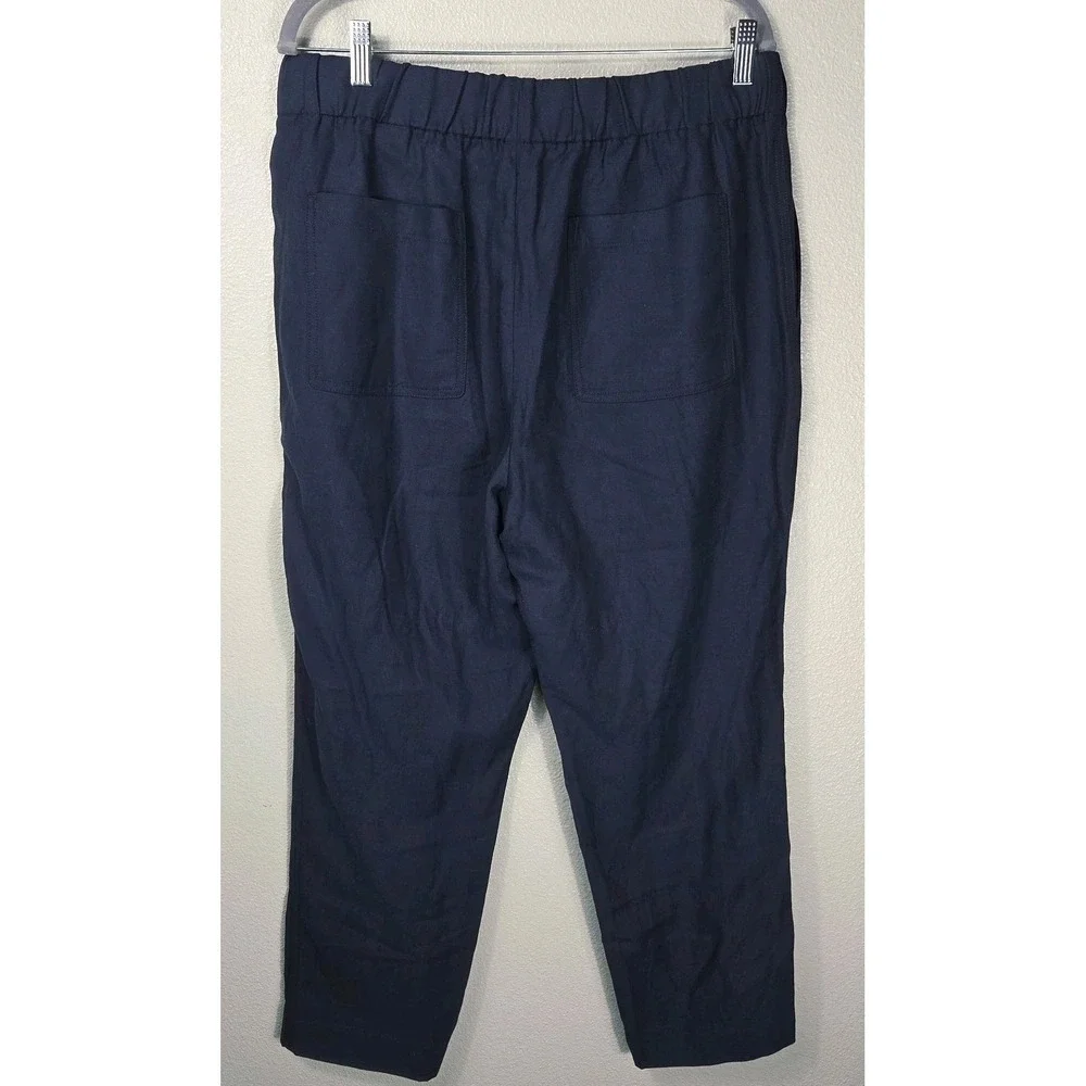 Banana Republic Tall Linen Lyocell Pants Navy Blue Pull On Straight Leg L